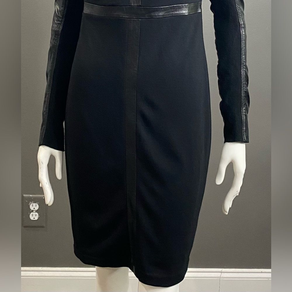 June Long Sleeve Black dress w/Distinctive genuine leather trim detailing Size S - Picture 4 of 12